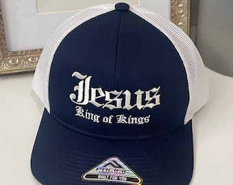 Jesus King of Kings Snapback Trucker Cap, Christian Mesh Hat, Religious Baseball Cap, Faith Truck Driver Hat, Religious Embroidered Hat