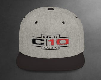 Flat Bill Snapback Hat,  Bowtie Classic C10 Cap, Vintage Truck Lover Gift, Retro Truck Dad Hat, Custom Logo Snapback, C10 Truck