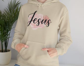 Jesus Hoodie with Roses, Christian Floral Sweatshirt, Faith-Based Hoodie, Scripture Apparel for Women