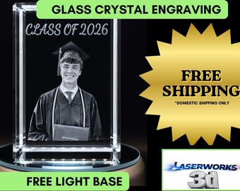 Personalized Photo Crystal Keepsake | 3D Laser Engraved Custom Gift | Graduation Memorial Wedding Anniversary
