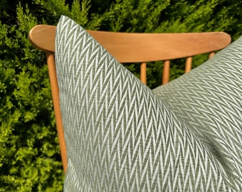 Unique Design Sage Green Pillow Cover, Herringbone Lumbar Pillow 12x20, Cotton King Size Bed Cushion, Green Striped Pillowcase for Couch