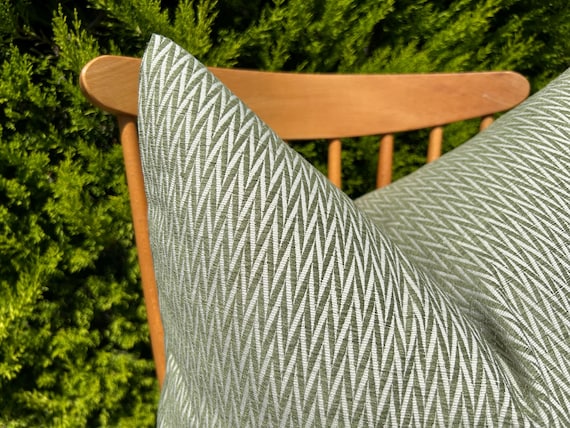 Unique Design Sage Green Pillow Cover, Herringbone Lumbar Pillow 12x20, Cotton King Size Bed Cushion, Green Striped Pillowcase for Couch
