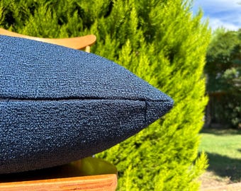 Navy Blue Boucle Throw Pillow Cover: Modern Textured Cushion, Cozy Home Decor