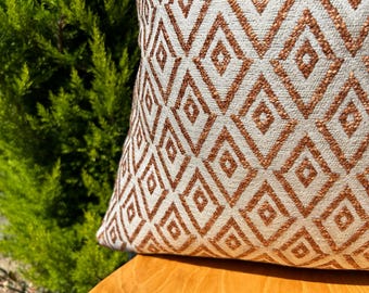 Unique Design Orange Throw Pillow Cover, Geometric Euro Sham, Orange and Off White Lumbar Pillow for Couch, Textured Cut Linen Pillowcase