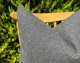 Dark Gray Boucle Throw Pillow Cover, Anthracite Chic Lumbar Pillow for Couch, Solid Modern Cushion 22x22, Textured Gray Euro Pillow Sham