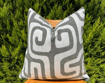 Dusty Green White Abstract Throw Pillow Cover, Unique Pattern Couch Cushion, Boho Euro Sham 26x26, Sage Green Lumbar Pillow, Accent Pillow