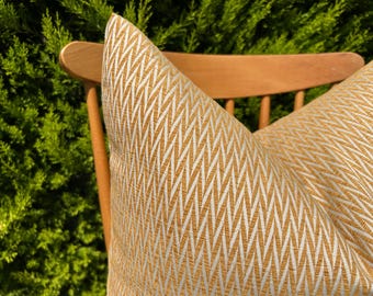 Yellow & White Herringbone Pillow Cover: Modern Zigzag Cushion, Cotton Lumbar or Euro Sham