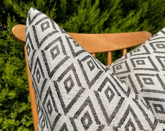 Taupe and Cream Diamond Pillow Cover: Neutral Boho Throw Pillow, Geometric Cushion for Couch or Bed