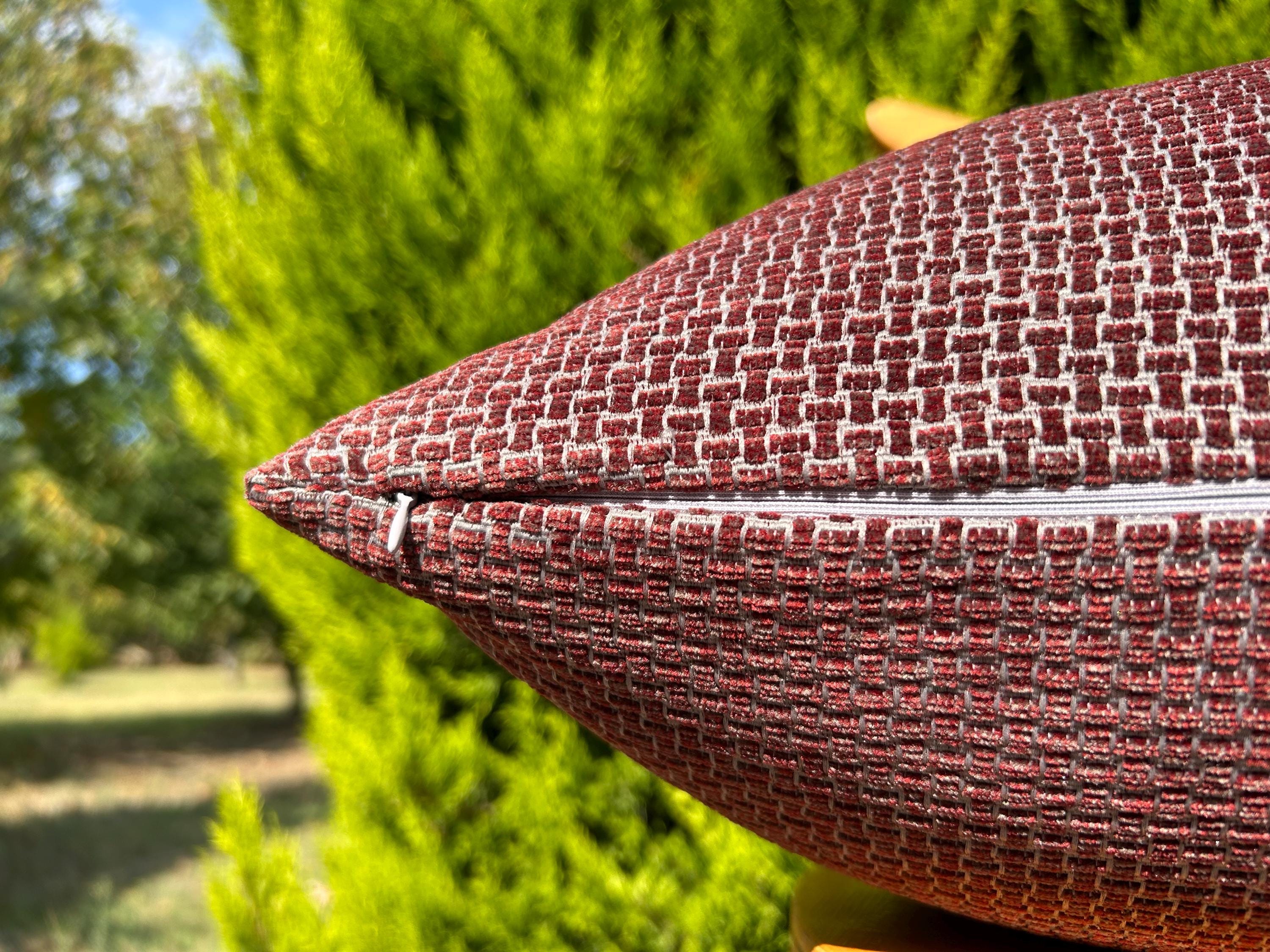 Burgundy Gray Basketweave Lumbar Pillow Cover, Maroon Cotton Throw Pillow, Luxury Pillowcase for Home Design, Burgundy Long Cushion Cover