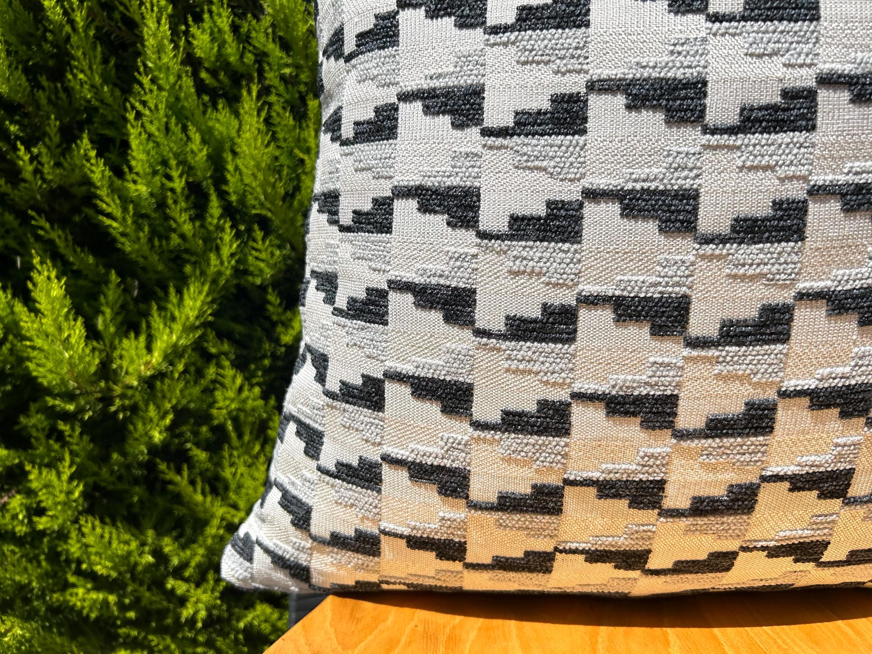 Black and Grey Textured Pillow Cover: Geometric Cushion for Sofa, Modern Throw Pillow