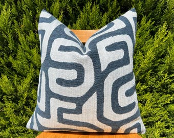 Blue White Uniqe Design Pillow Cover, Dusty Blue Abstract Throw Pillow, Woven Fabric Couch Cushion, Luxury Lumbar Pillow for Living Room