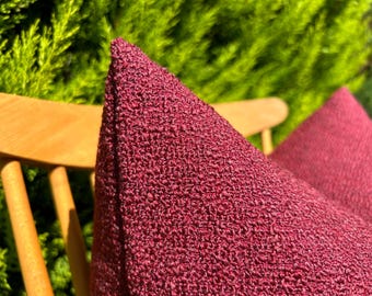 Red Boucle Lumbar Pillow Cover, Red Designer Sofa Cushion 22x22, Boucle Couch Pillow Sham, Luxury Textured Throw Pillow, Living Room Pillow