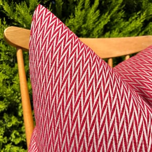 Red & White Herringbone Throw Pillow Cover, Cotton Long Lumbar Pillow, Red Euro Sham, Cozy Decorative Sofa Cushion, Christmas Home Decor