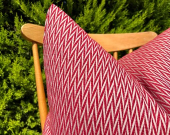 Red & White Herringbone Throw Pillow Cover, Cotton Long Lumbar Pillow, Red Euro Sham, Cozy Decorative Sofa Cushion, Christmas Home Decor