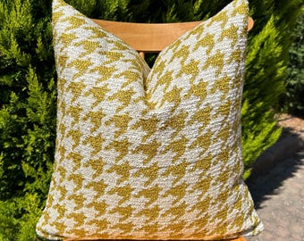 Olive Green & White Houndstooth Cushion Cover, Accent Throw Pillow, Olive Green Lumbar Pillow, Modern Euro Sham 26x26, Woven Thick Fabric