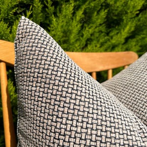 Beige Black Basketweave Throw Pillow Cover, Boho Design Lumbar Pillow, Cotton Textured Cushion, Beige Pillowcase, King Size Euro Sham 26x26