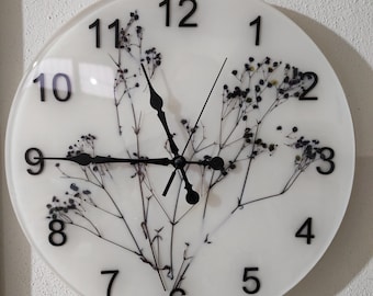 Handmade Epoxy Clock 37 cm Designed  With Gypsophila Flower