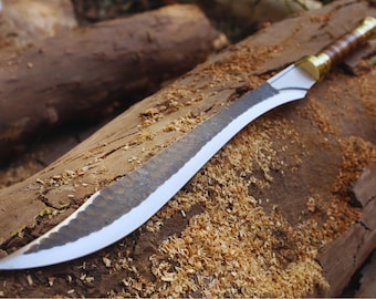Espada cimitarra forjada a mano / Hoja curva histórica de 76 cm / Espiga completa de acero de alto carbono / Empuñadura de latón y palisandro con funda / Ideal para regalar