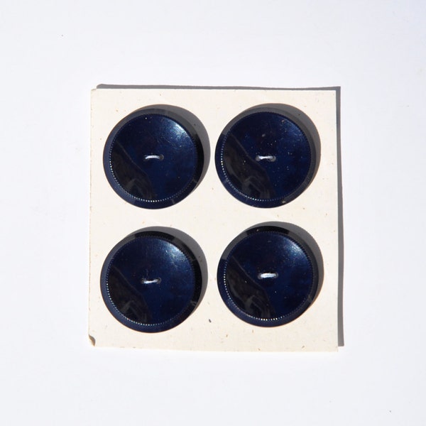 1940s coat buttons, navy blue, over 1", 4 flat buttons with 2 holes, vintage navy blue buttons