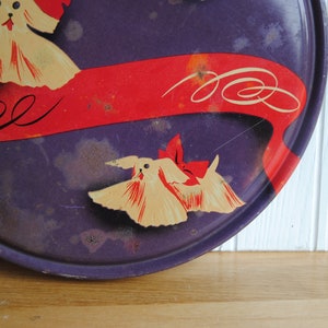 1950s button tin with Maltese dogs, red bows, vintage sewing tin, very different design image 7