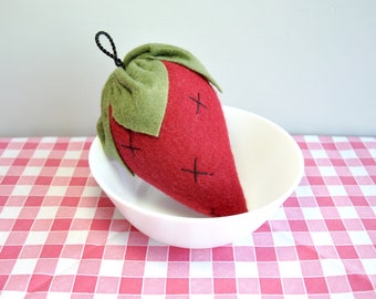 Felted wool strawberry, hand made, 6" long, great for farmhouse tray