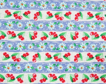 Vintage fabric 1 yd cherries and daisies, Marcus Textiles, freshly hand washed and line dried EXCELLENT condition