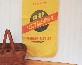 1950s seed bag, Hardy Champion Co-op alfalfa seed bag, Northwest Co-op St. Paul Minn