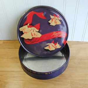 1950s button tin with Maltese dogs, red bows, vintage sewing tin, very different design image 1
