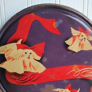 1950s button tin with Maltese dogs, red bows, vintage sewing tin, very different design image 8