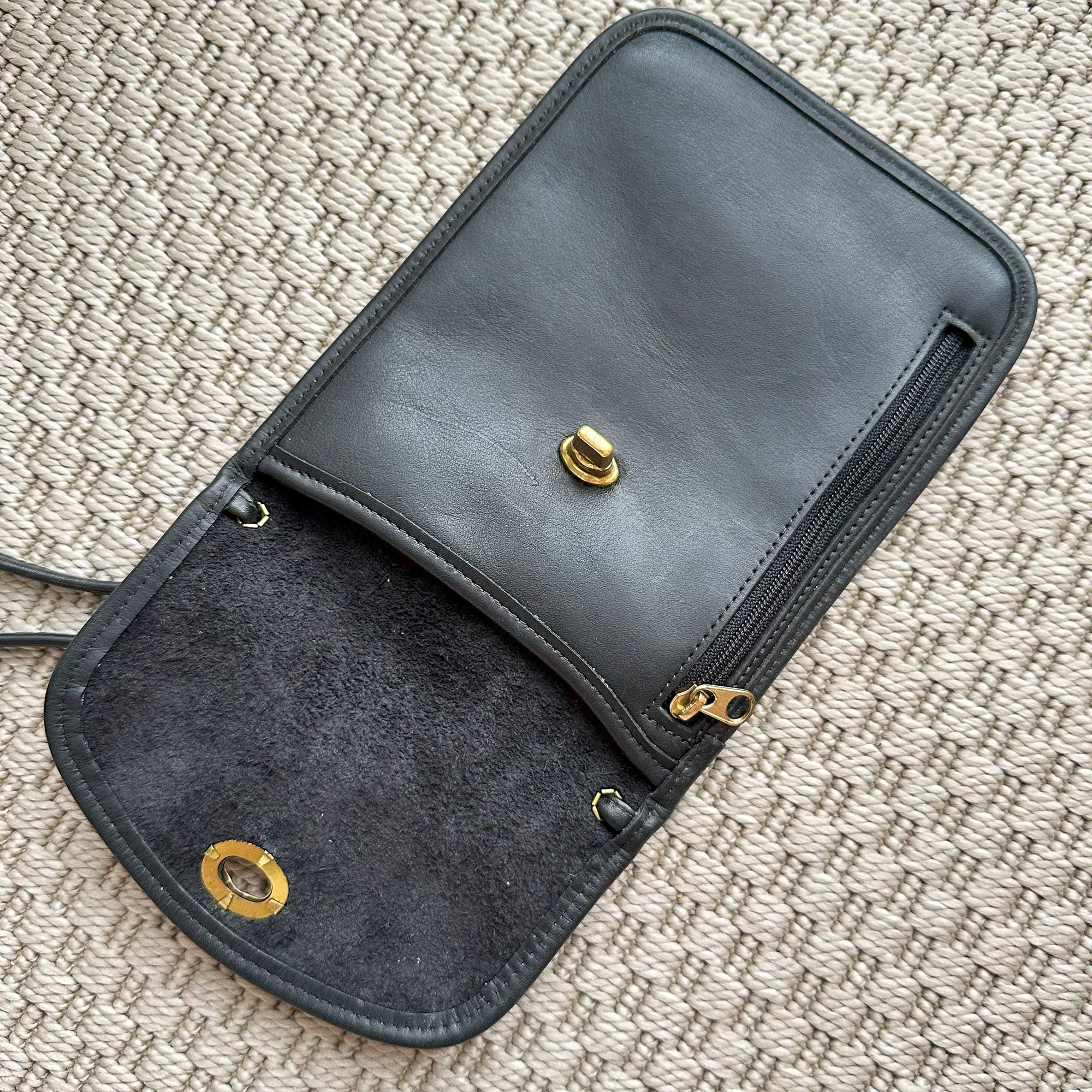 Vintage Coach Leather Passport Pouch: Black Hipster Bag, Style