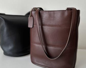 Vintage COACH Black Leather Tribeca Shopper Tote Bag W Brass