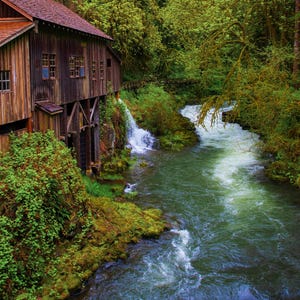 Cedar Creek Grist Mill Druck: Rustikale pazifische Landschaft