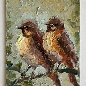 Pássaros Pintura a Óleo Pardal Arte Pássaro Semi Abstrato Arte Pintura a Óleo Decoração de Parede 6 por 8 Pequenos Pássaros Bonitos Amantes Presente