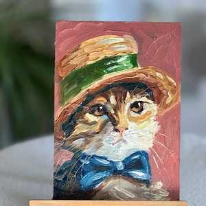 Pintura de gato, arte original de animales, pintura de animales empaste, pintura de gato, lienzo, pintura al óleo 3D, semiabstracta, 6 por 8, arte, pintura de gatito
