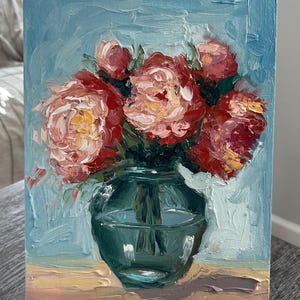 Peônias Pintura Floral Arte Original Peônia Impasto Pintura Flores Pintura Tela 3d Pintura A Óleo Semi Abstrato 9 por 12 Pintura de Parede