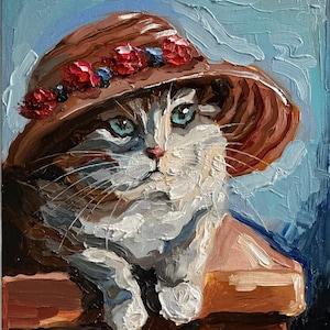 Peinture chat chaton original art animal empâtement peinture chat peinture toile 3d peinture à l'huile semi-abstraite 9 x 12 art kitty peinture