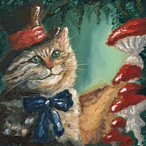 Alice au pays des merveilles, peinture à l'huile, peinture à empâtement de chat, toile de chat, peinture à l'huile semi-abstraite, oeuvre de Pâques