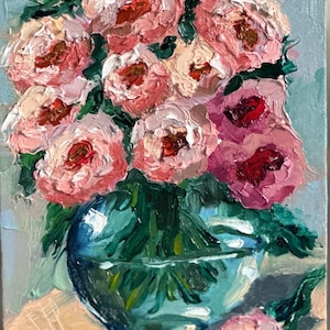 Peonies Painting Floral Original Art  Peonies Impasto Painting Flowers Painting Canvas 3d Oil Painting Semi Abstract 6 by 8 Artwork