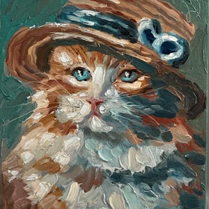 Peinture chat chaton original art animal empâtement peinture gingembre chat peinture toile 3d peinture à l'huile semi-abstraite 8 x 10 art kitty peinture
