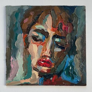 Woman Face Artwork Abstract Portrait Oil Painting Original Art Diverse Woman  Portrait  Woman Face Painting Fine Art 8 by 8