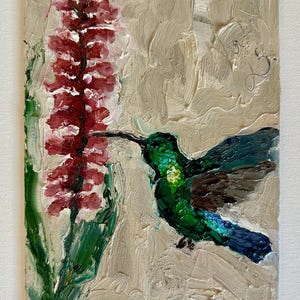 Hummingbird Oil Painting Bird Artwork Bird Semi Abstract Bird Artwork Oil Painting Wall Decor 6 by 8 Little Cute Birds Lovers Gift