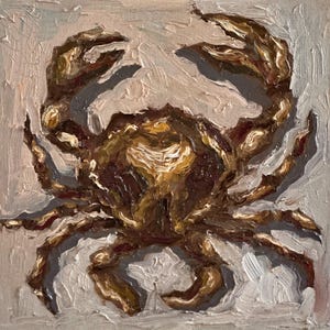 Crab Painting Preppy Beachy Decor Original Art Oyster Impasto Painting Canvas 3d Oil Painting Semi Abstract 8 by 8 Crab Oil Painting