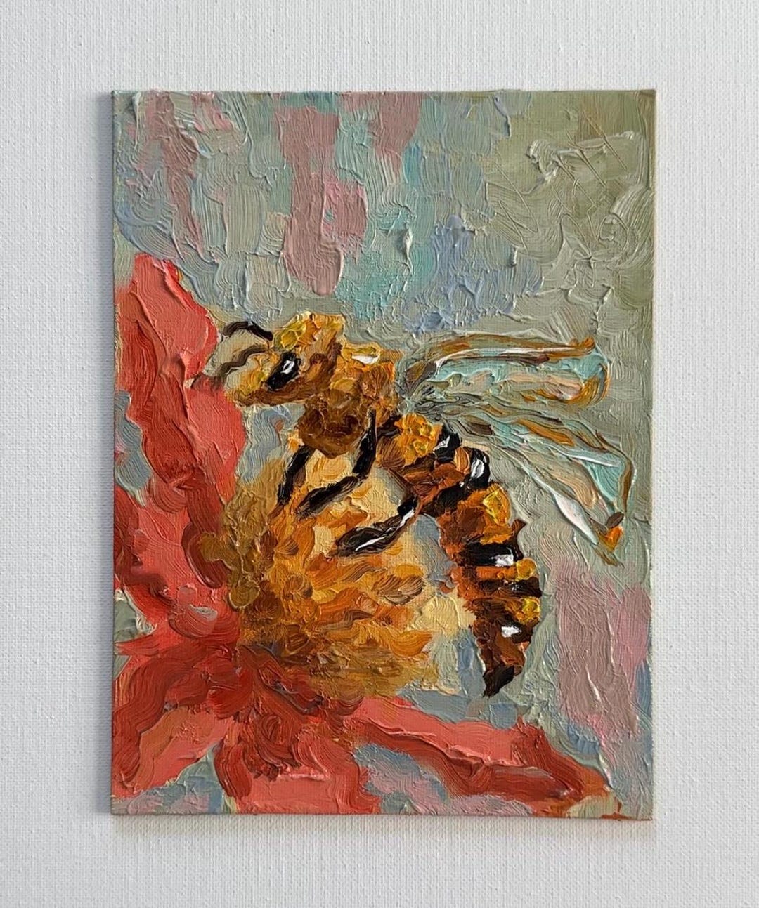 Bee Painting Original Art Floral Impasto Bee Oil Painting Flowers Bee ...