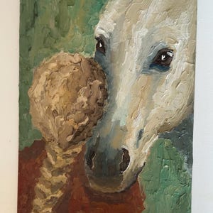 Cavalo branco e pintura de menina, arte original de cavalo branco, cavalo branco, pintura de cavalo empastada, pintura a óleo 3D, pintura de parede semi-abstrata