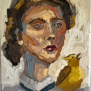 Woman Face Artwork Semi Abstract Portrait Oil Painting Original Art Diverse Woman with Bird Portrait  Woman Face Painting Fine Art