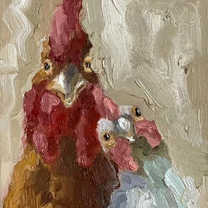 Huhn mit Hahn Malerei Tier Original Kunst Natur Gemälde Landschaft Semi Abstrakte Feine Kunst 8 von 8 Huhn Wand Kunst Hahn Gemälde