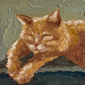 Peinture chat chaton original art animal empâtement peinture gingembre chat peinture toile 3d peinture à l'huile semi-abstraite 8 x 8 art kitty peinture