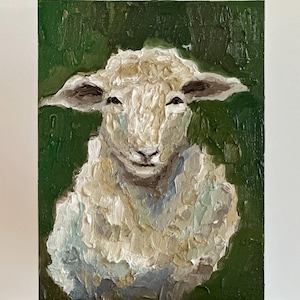 Sheep Oil Painting Lamp Original Art Animal Impasto Painting Landscape Painting Meadow Painting Semi Abstract 6 by 8 Art Lamp Art