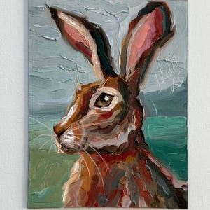 Pintura de conejo, arte original de animales, pintura de empasto de animales, pintura de conejito, lienzo, pintura al óleo 3D, semiabstracta, 6 por 8, conejo de Pascua