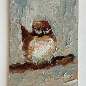 Pintura a óleo de pássaro, pardal, arte de pássaro, pássaro semi-abstrato, pardal, arte de pássaro, pintura a óleo, decoração de parede, 6 por 8, pequenos pássaros fofos, presente para amantes